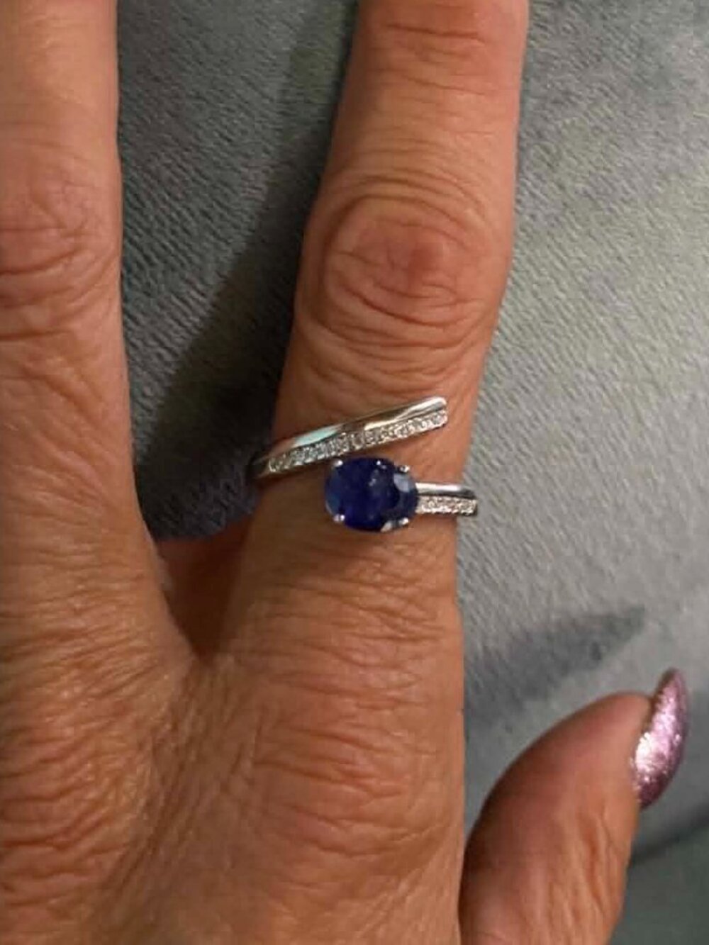 .925 Natural Blue Sapphire Sept Birthstone Ring Cubic Zirconia Sterling Gift